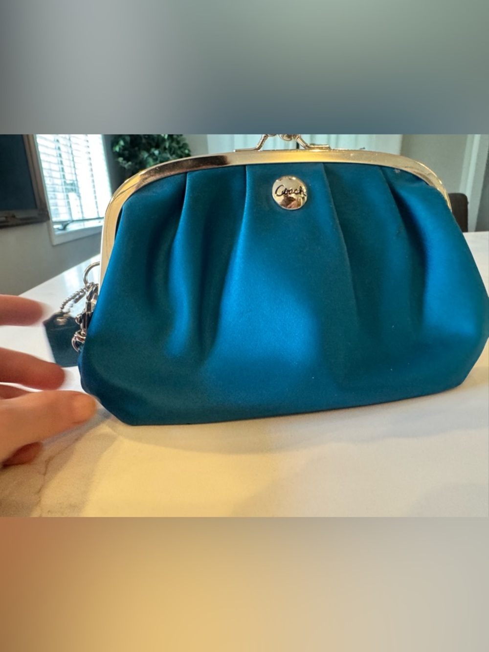 Vintage Coach Teal Satin Evening Clutch